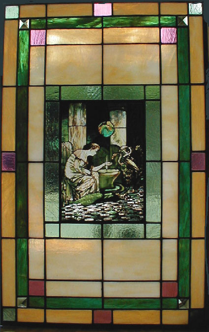 Tiffany Reproduction Painting Framed In Stained Glass