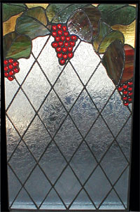 Red Grapes over Diamonds Stained Glass