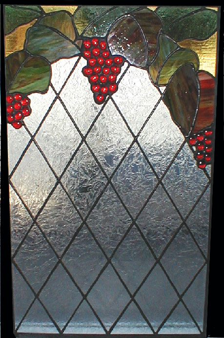 Red Grapes and Vine with Clear Textured Stained Glass