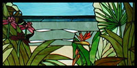 Beach View with Tropical Plants Stained Glass